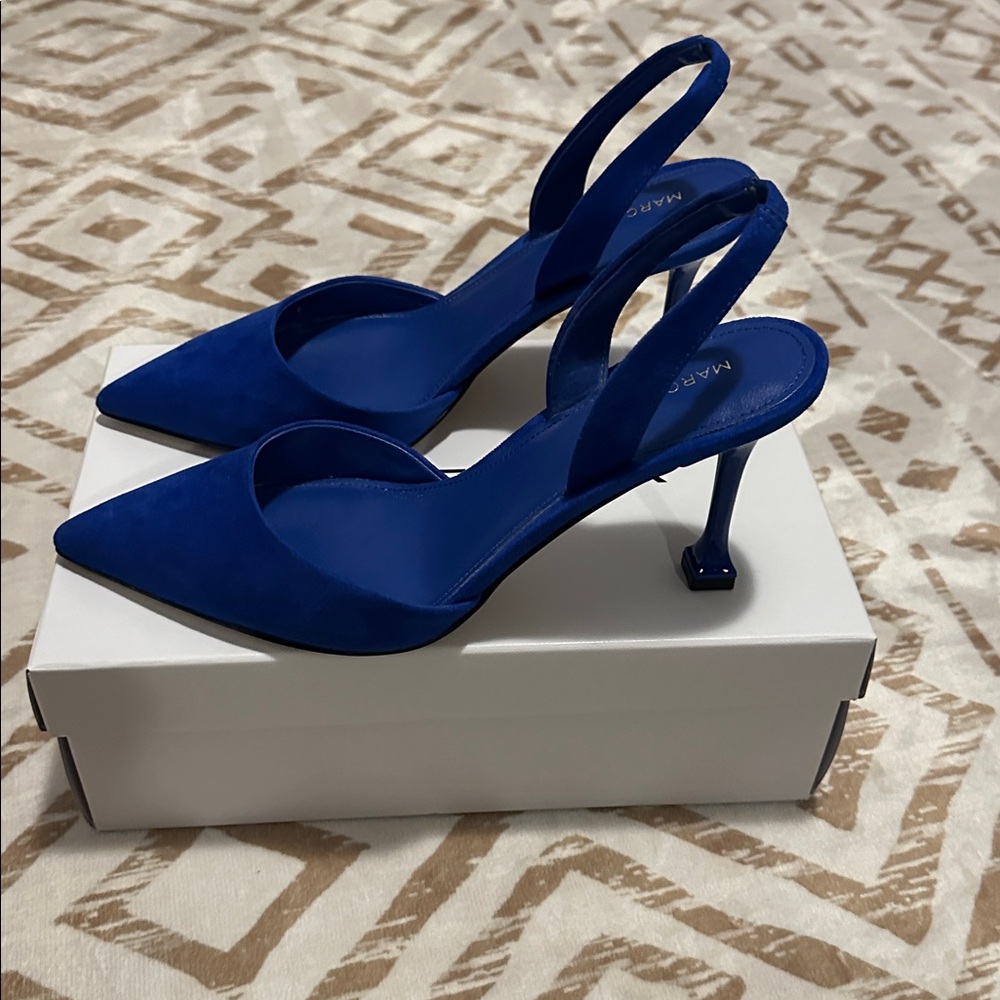 Marc Fisher Hadya Blue Suede Slingback Heels sz 8.5 - Picture 2 of 12